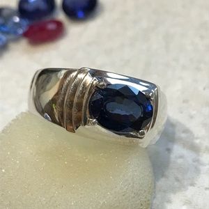 Genuine Blue Sapphire Mens Statement Ring